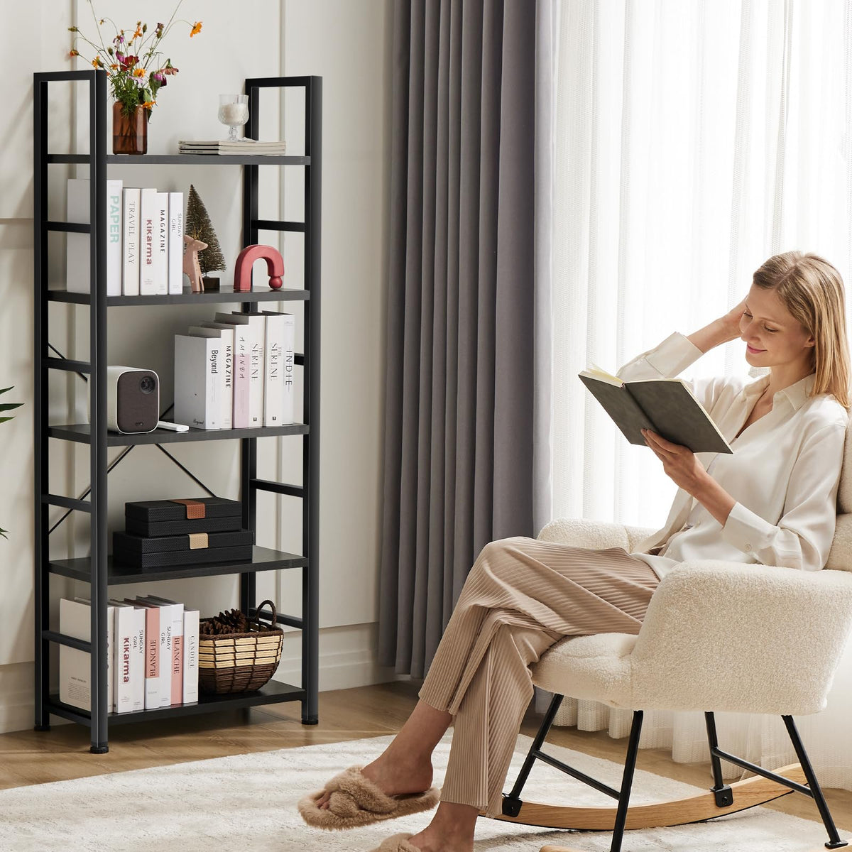 5 Tier Black Bookshelf L162