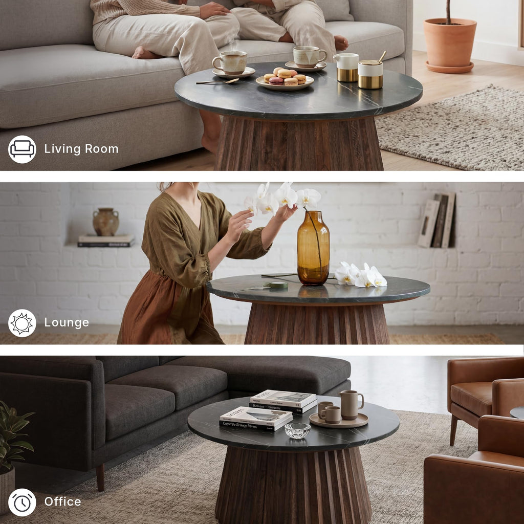 Round Fluted Marble Coffee Table J227004