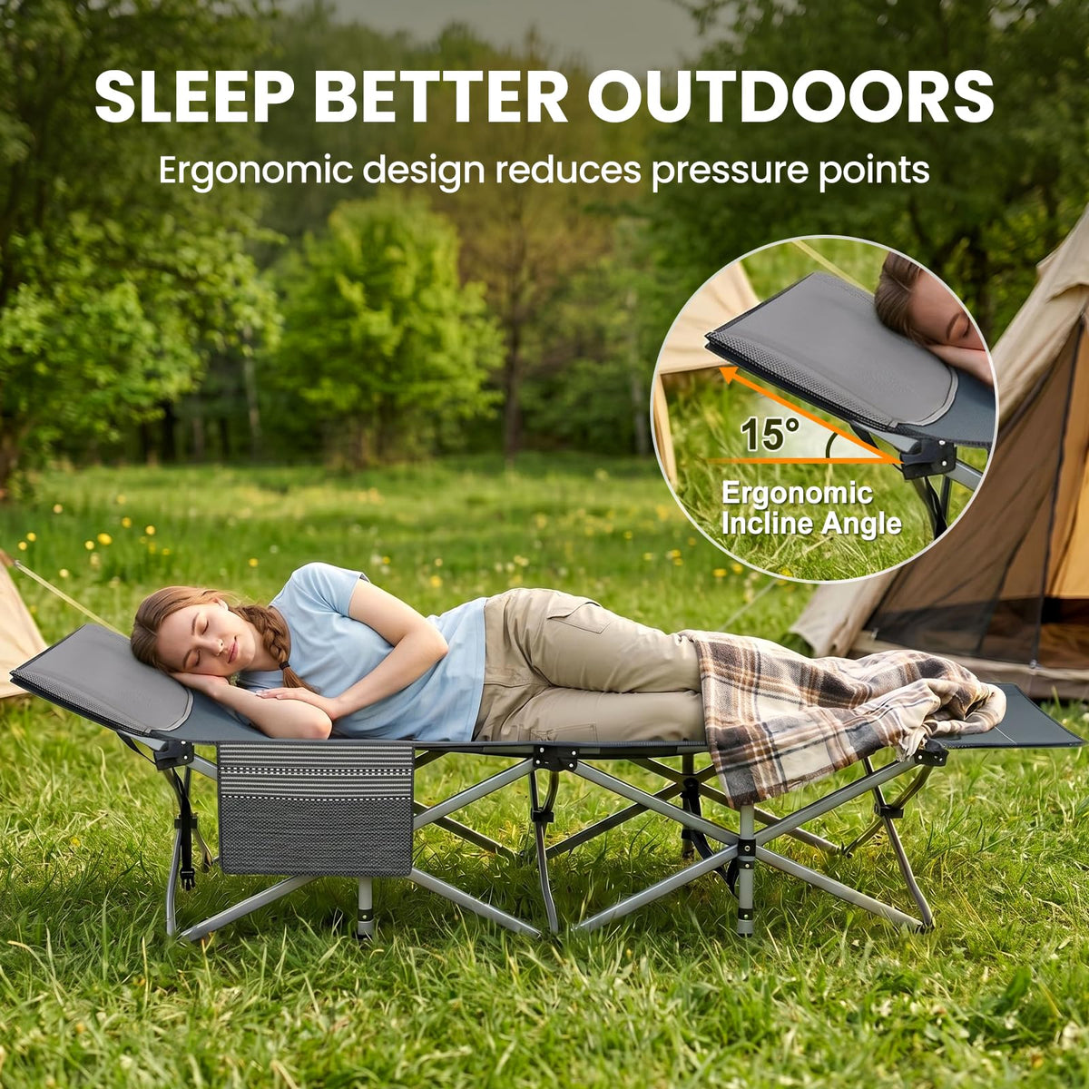 Folding Camping Cot with Mattress, 2 Pack S8587