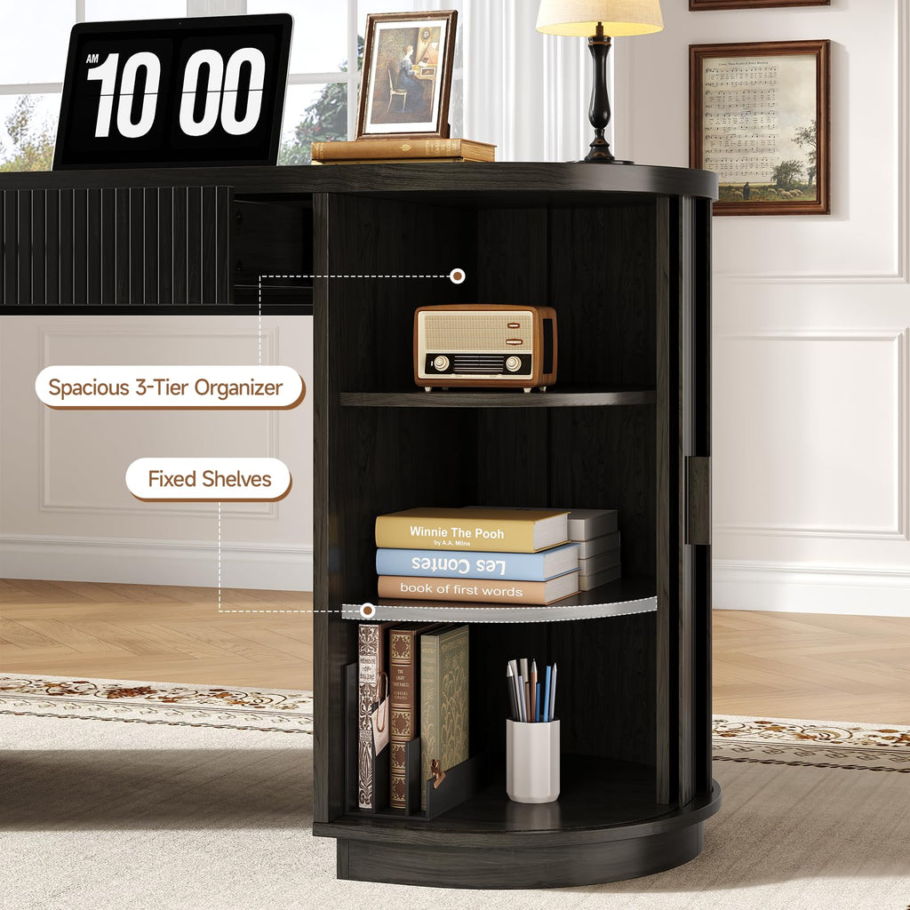 58" Fluted Executive Desk with Storage Drawer, Black E993570