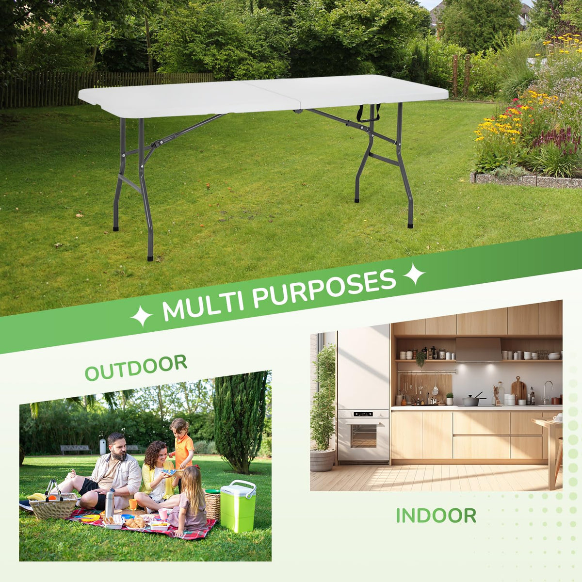 6FT White Portable Plastic Folding Table J723