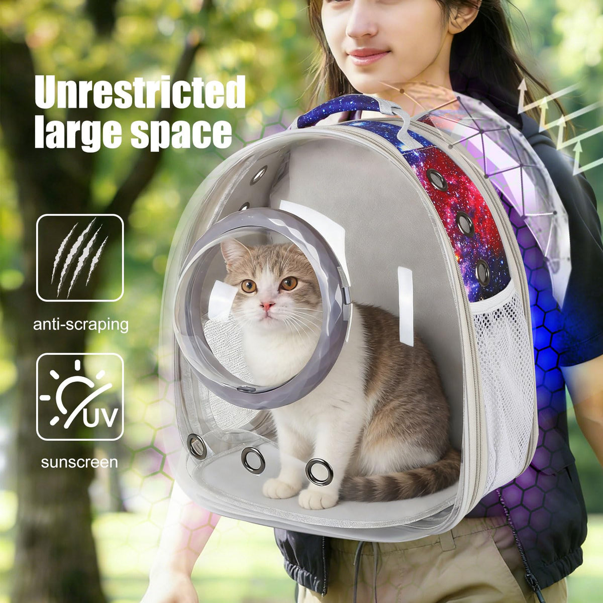 Blue Expandable Cat Backpack with Clear Window I3344