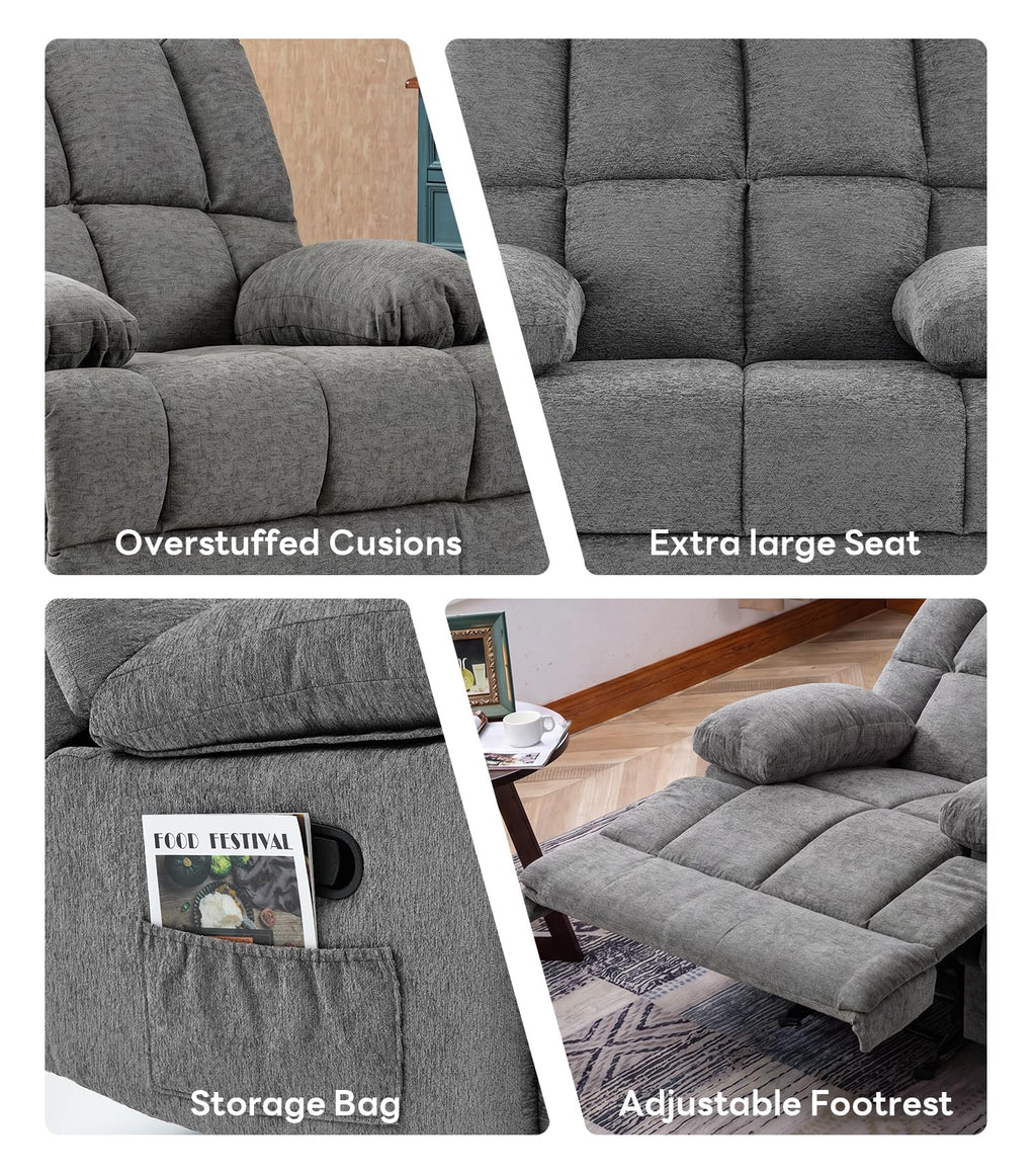 41" Oversized Chenille Rocker Recliner Chair Grey 350 LBS Capacity Q185188