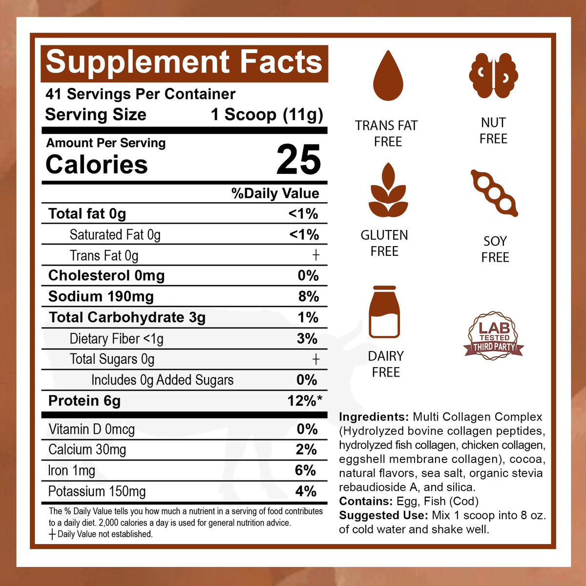 Multi Collagen Peptides Protein Powder, Chocolate, 1LB W287859