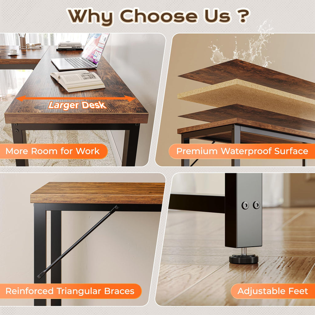 63 Inch L Shaped Desk with Power Outlets N9978