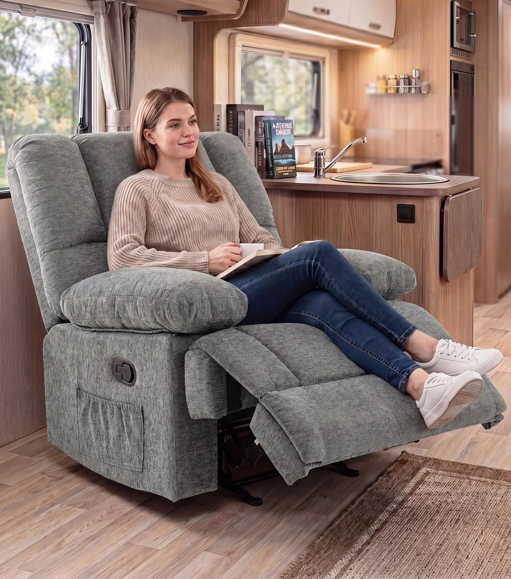 41" Oversized Chenille Rocker Recliner Chair Grey 350 LBS Capacity Q185188