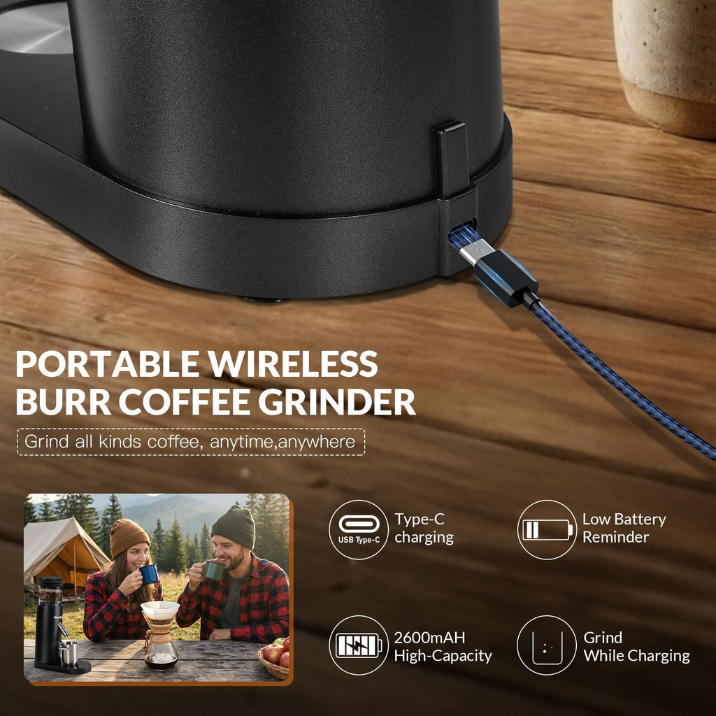 Cordless Black Conical Burr Coffee Grinder O151