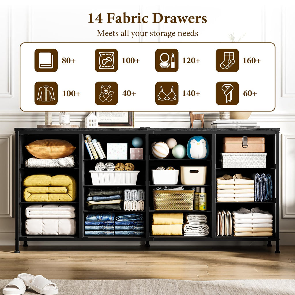 63 Inch Dresser with 14 Fabric Drawers T698803