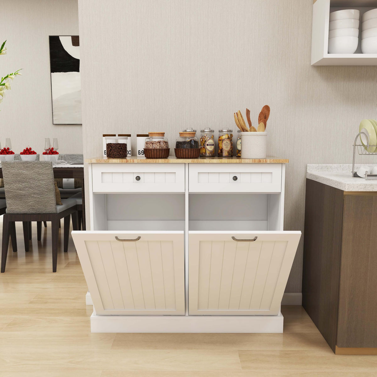 White Double Tilt Out Trash Can Cabinet with 10-Gallon Capacity N58178