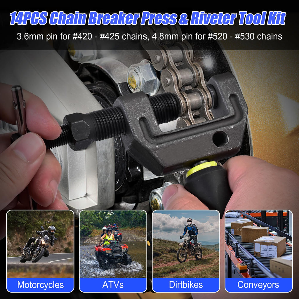 14 Pc Motorcycle Chain Breaker Tool Kit F413