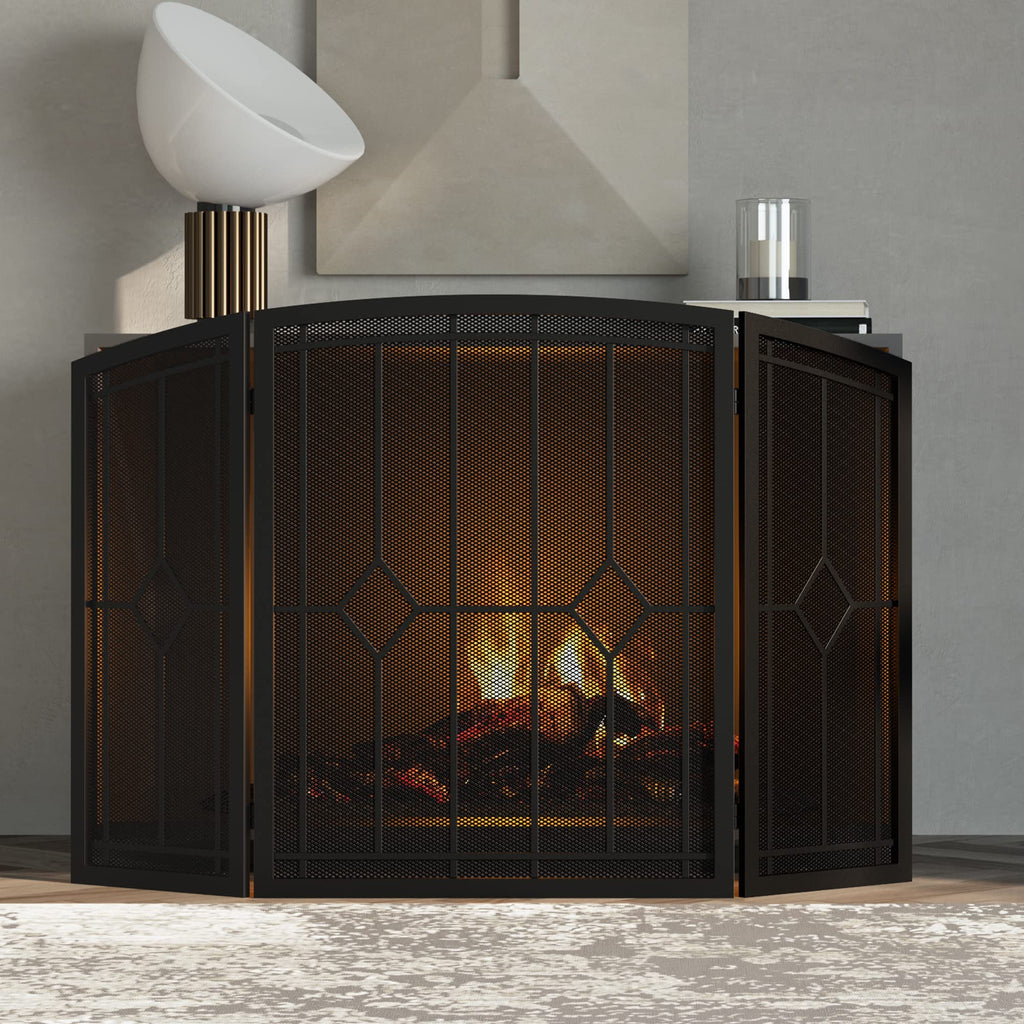 Wrought Iron Fireplace Screen 48"x30" Black Spark Guard S94068