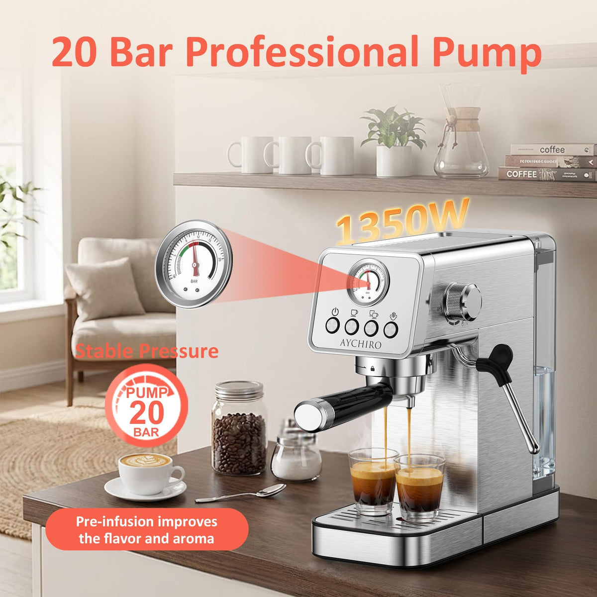 20 Bar Espresso Machine with Steam Wand A63383