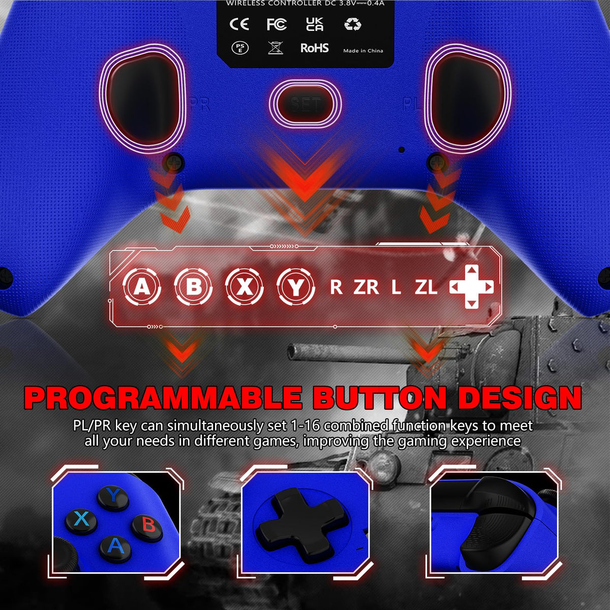 2 Pack Wireless Controller with Turbo Macro Hall Trigger Dual Vibration 3.5mm Audio Jack Built-in Battery 2.4GHz Adapter A7338