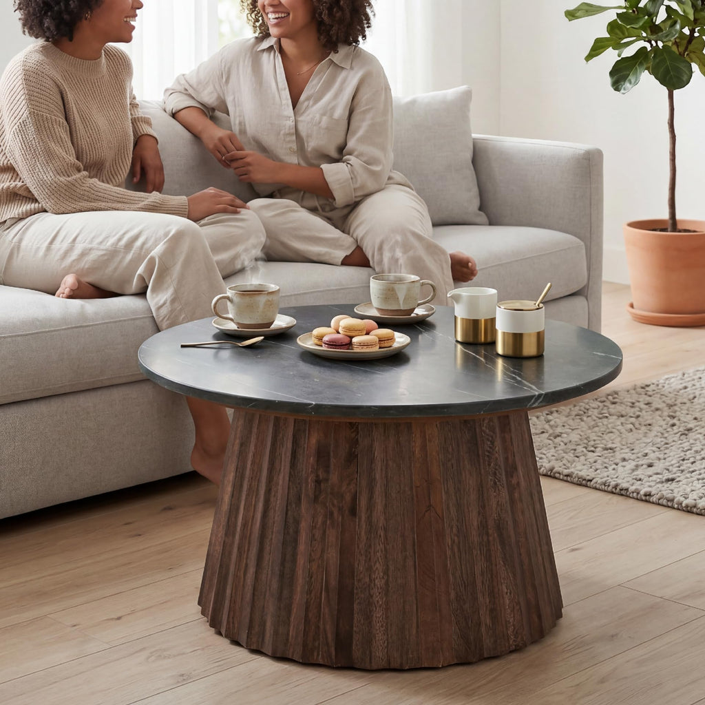 Round Fluted Marble Coffee Table J227004