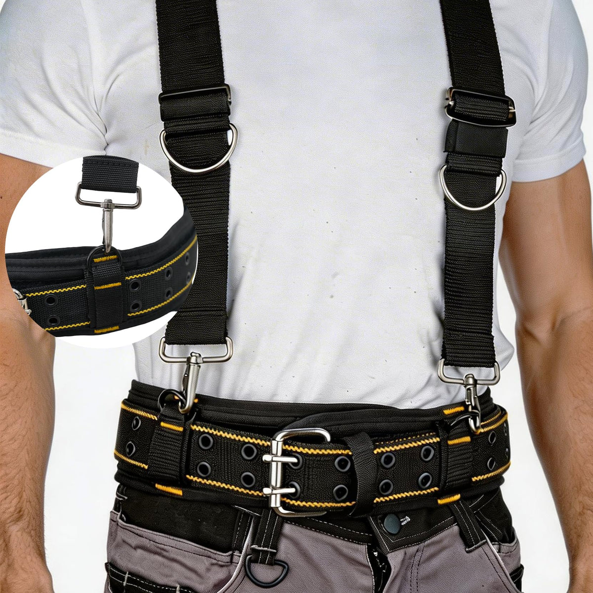 2-Inch Padded Tool Belt with 4 D-Rings Heavy Duty Double Metal Roller Buckle X121327