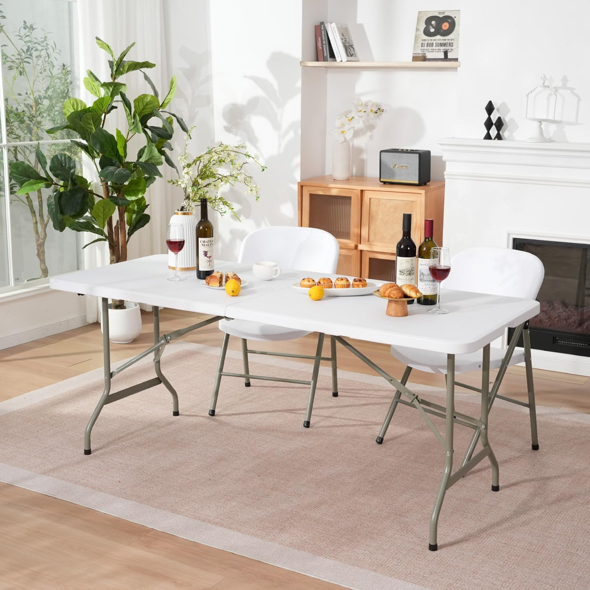 Folding Table 6ft Heavy-Duty 500lbs HDPE Steel White V49262