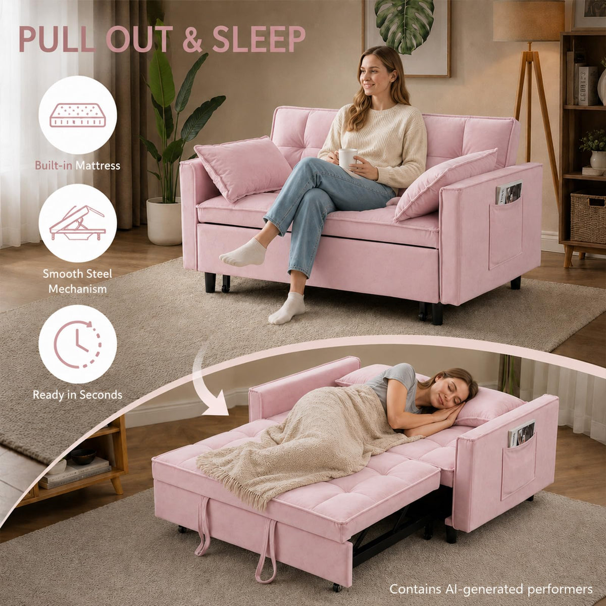 Velvet Convertible Sofa Bed C684959
