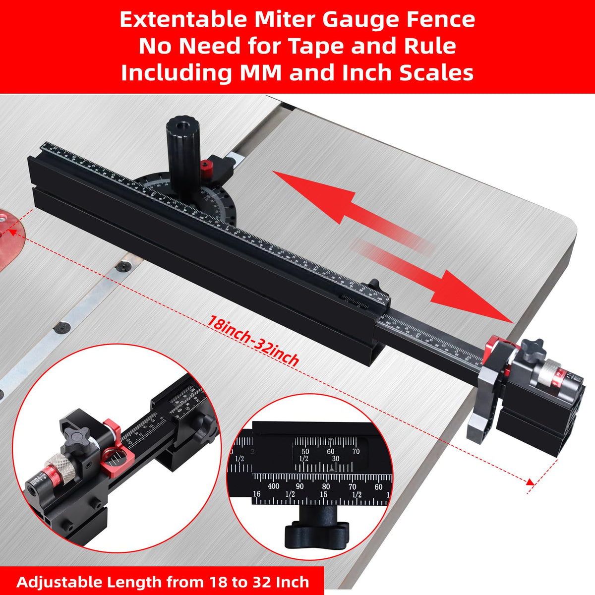 Table Saw Miter Gauge with Micro Adjust Flip Stop C2042