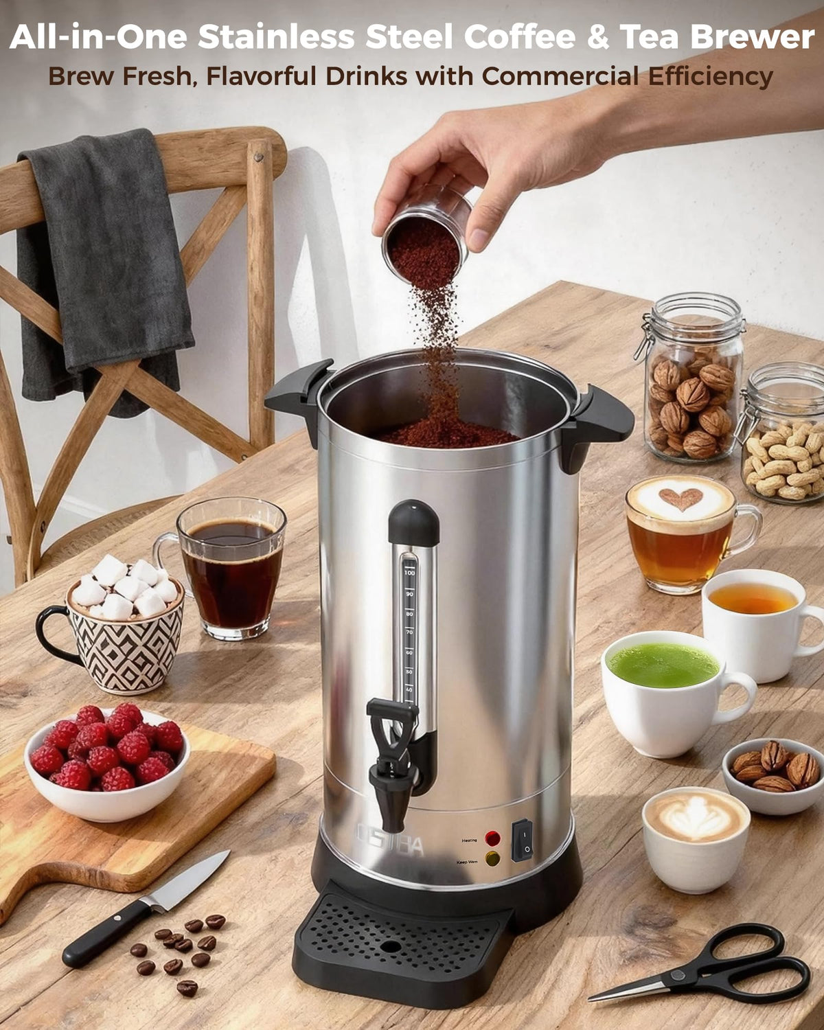 100-Cup Commercial Coffee Urn 15L Stainless Steel Percolator P4690