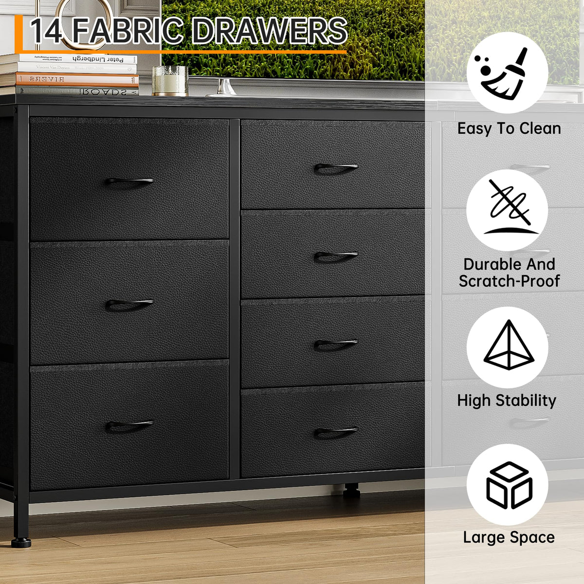 63 Inch Dresser with 14 Fabric Drawers T698803