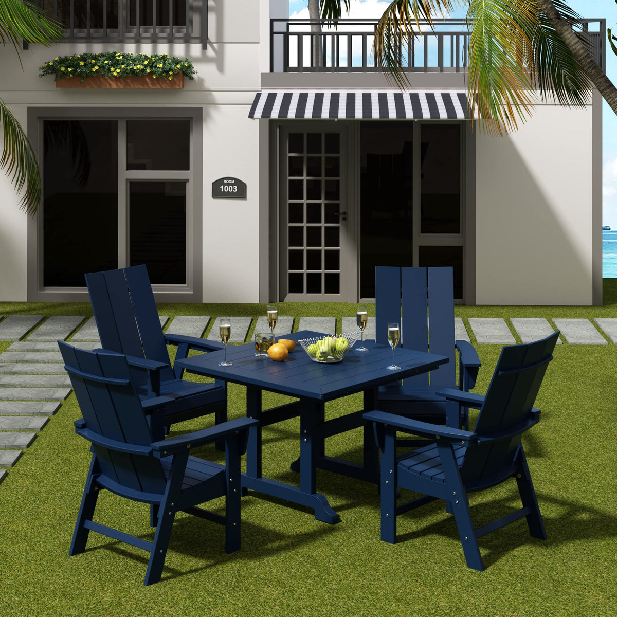 HDPE Adirondack Dining Chair Navy Blue L782801