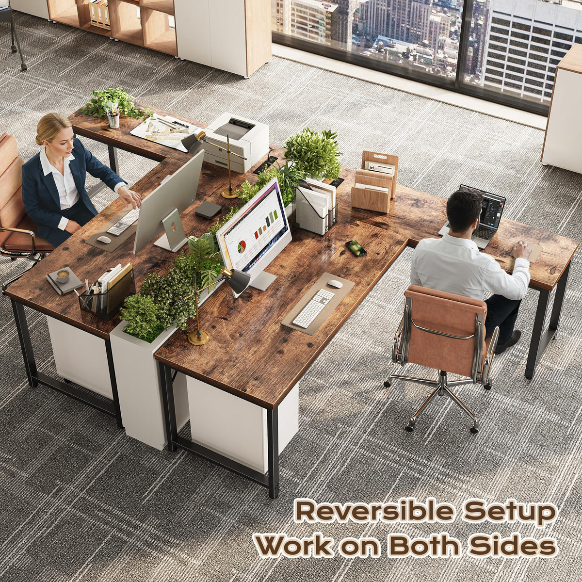 63 Inch L Shaped Desk with Power Outlets N9978