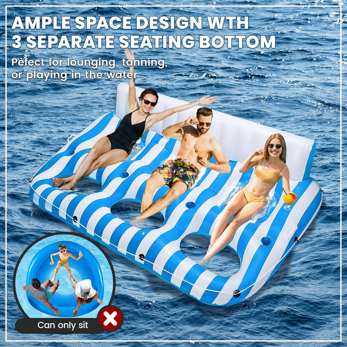 Inflatable Pool Lounger Float with Handles and Cup Phone Holder T581