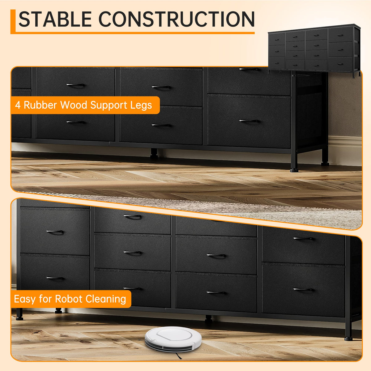 63 Inch Dresser with 14 Fabric Drawers T698803