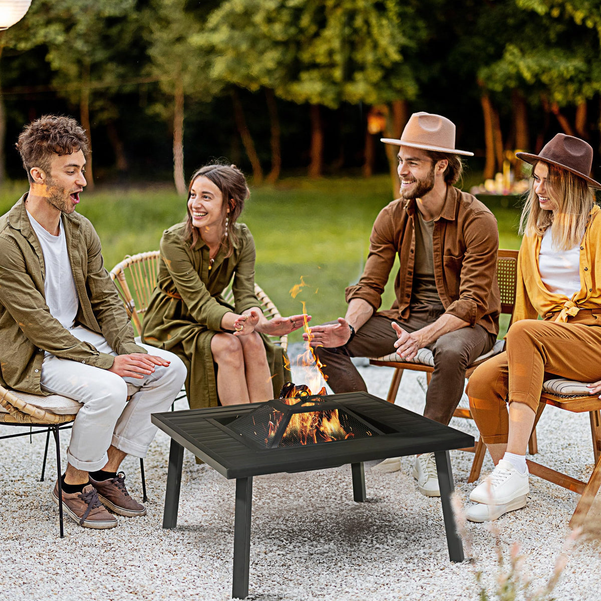 34" Black Metal Fire Pit with Grill H8419