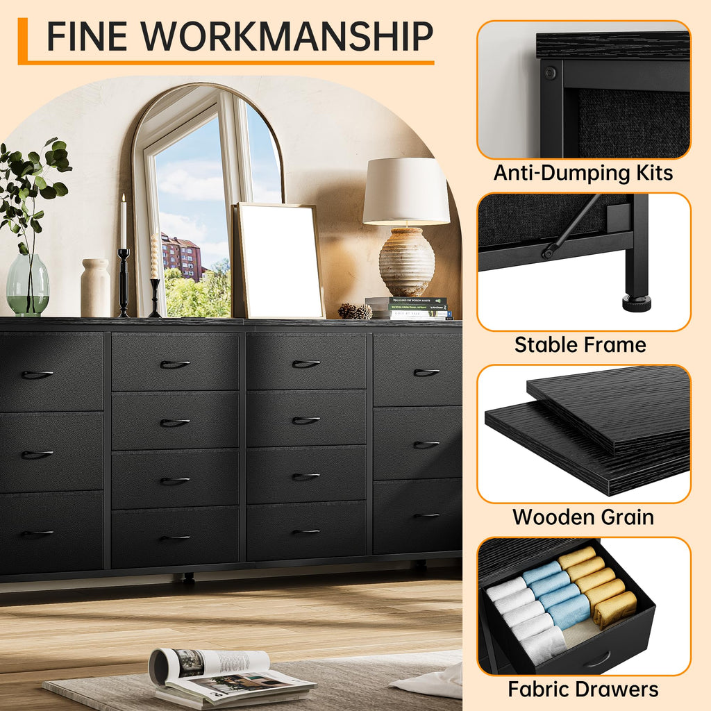 63 Inch Dresser with 14 Fabric Drawers T698803