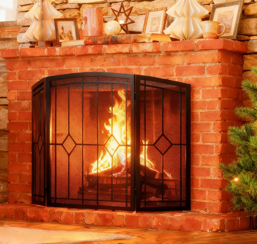 Wrought Iron Fireplace Screen 48"x30" Black Spark Guard S94068