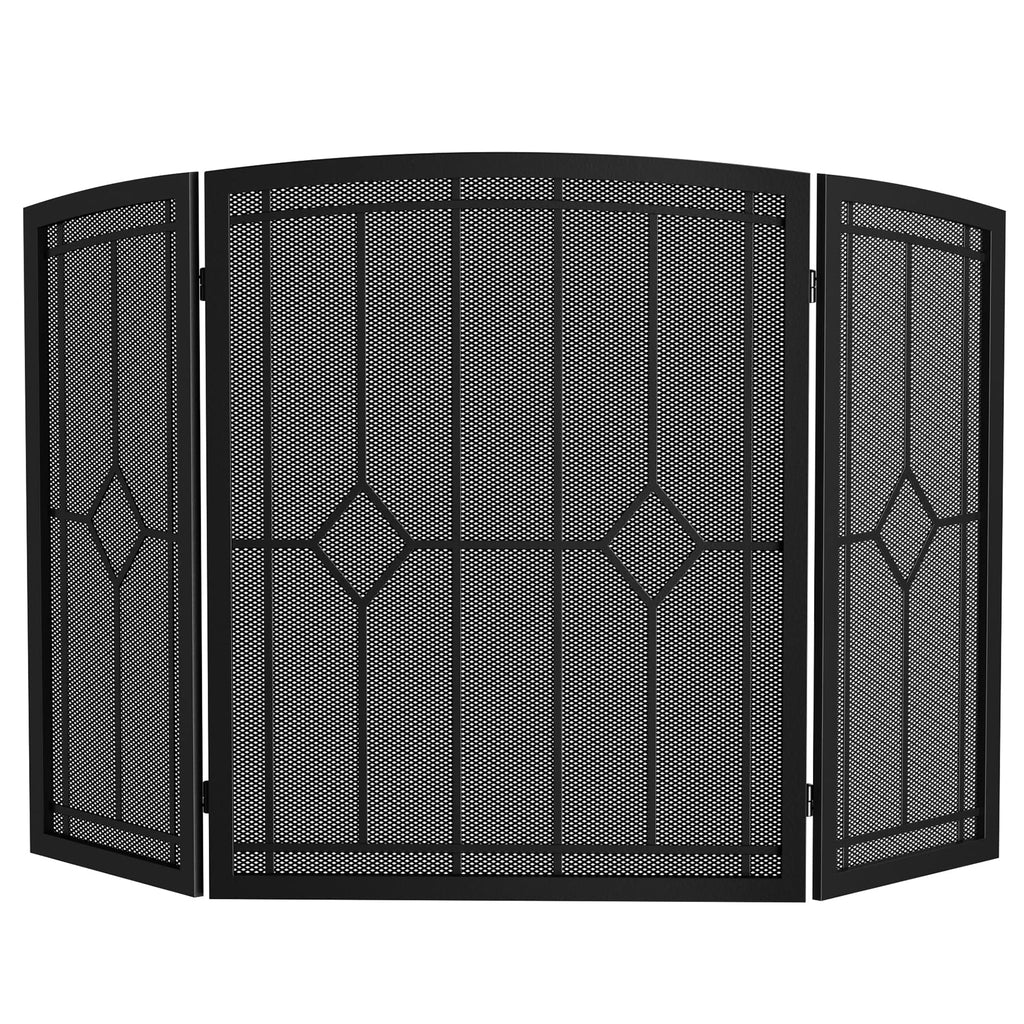 Wrought Iron Fireplace Screen 48"x30" Black Spark Guard S94068