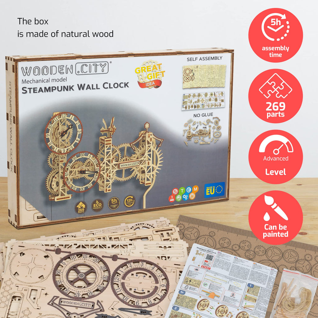 3D Wooden Clock Puzzle Building Kit with 257 Pieces Z140