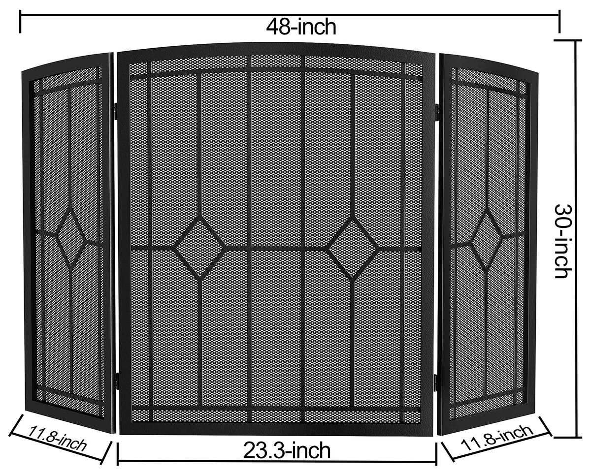Wrought Iron Fireplace Screen 48"x30" Black Spark Guard S94068